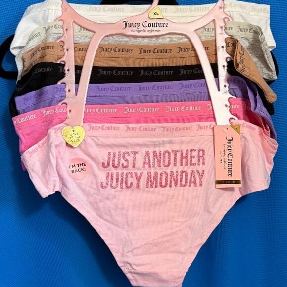 NWT $58 JUICY COUTURE PACK 7 DAYS OF THE WEEK COTTON / SPANDEX UNDERWEAR PANTIES - Picture 1 of 16